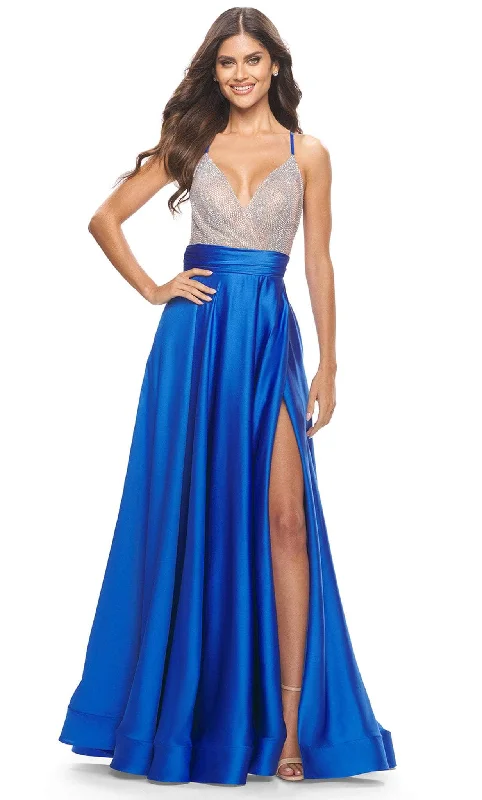 La Femme 31448 - Strappy Back Satin A-line Dress