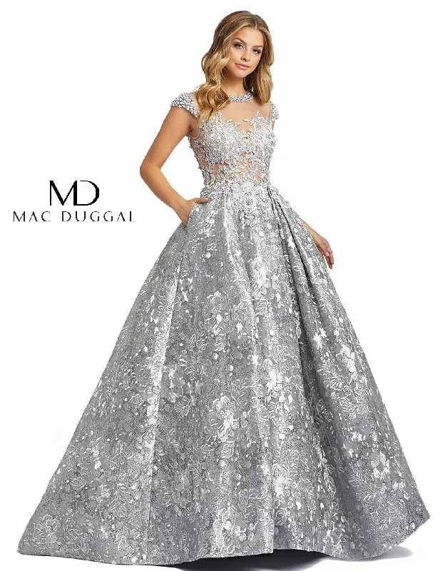 Mac Duggal Long Sheer Bodice Embroidered Ball Gown