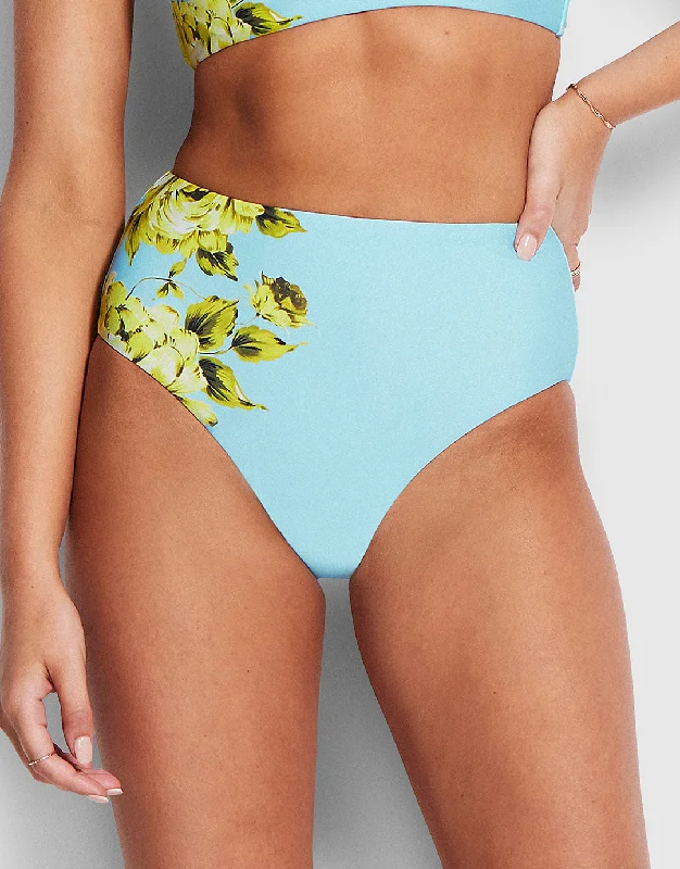 Full Bloom High Waisted Bikini Pant - Sky