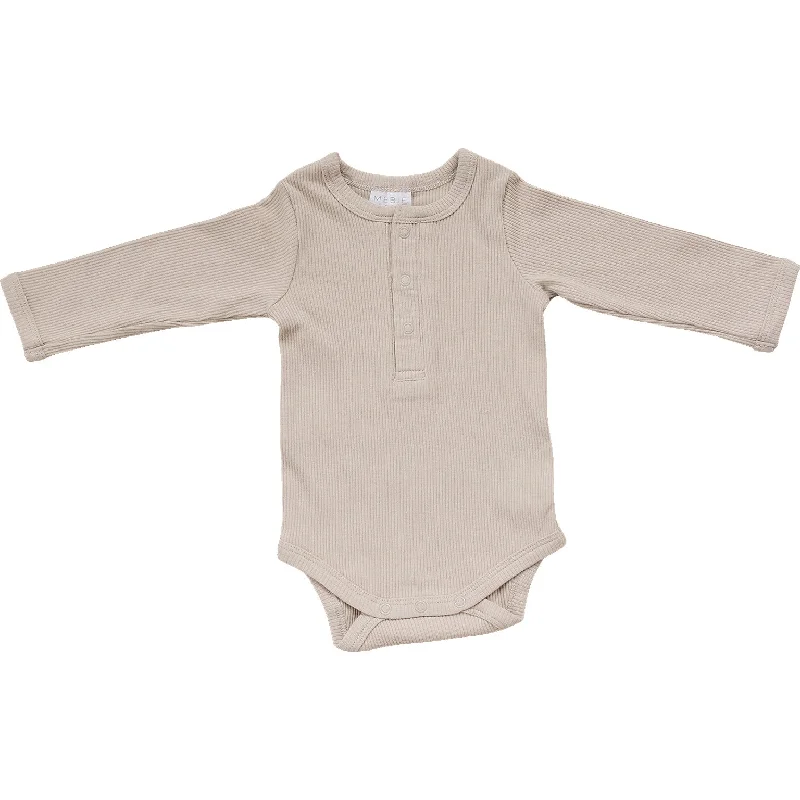 Oatmeal Organic Snap Long Sleeve Ribbed Bodysuit