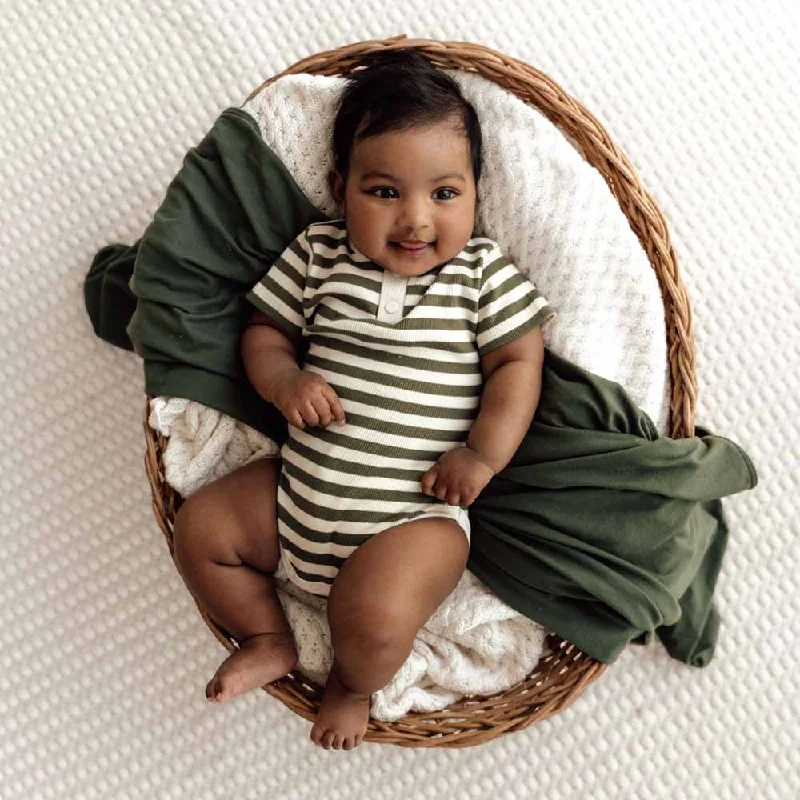 Olive Stripe Short Sleeve Organic Bodysuit